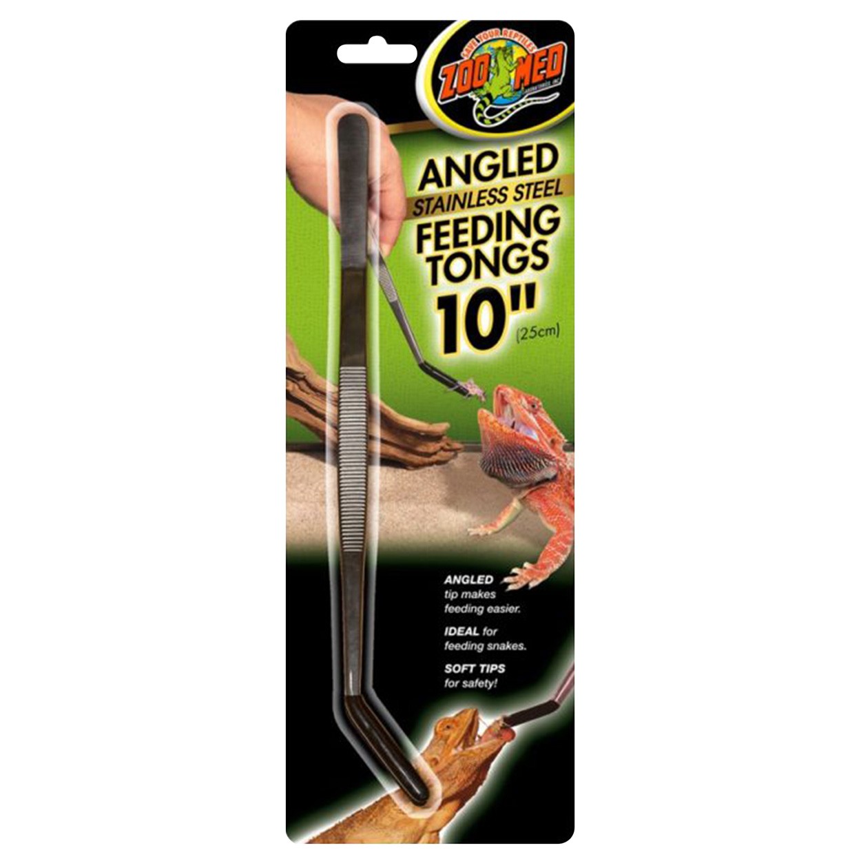 ZooMed 10" Stainless Steel Feeding Tongs, Angled